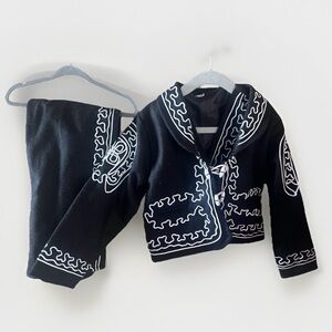 Mexican Charro Outfit Size 4 Mariachi Outfit Black & White Embroidered 3-piece